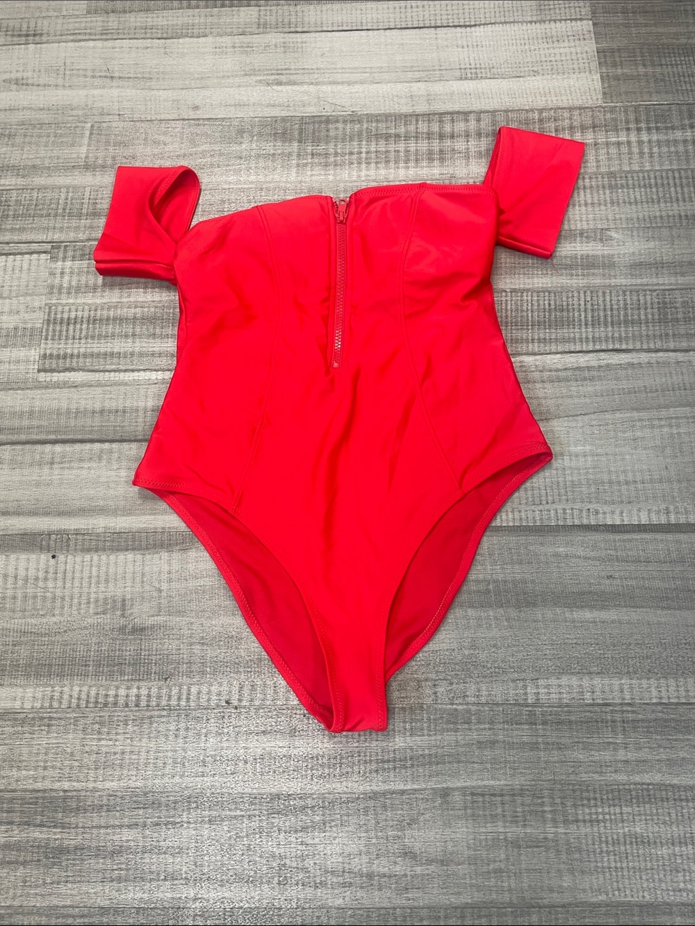 Fashion Nova Neon Pink Off-Shoulder One-Piece Swimsuit